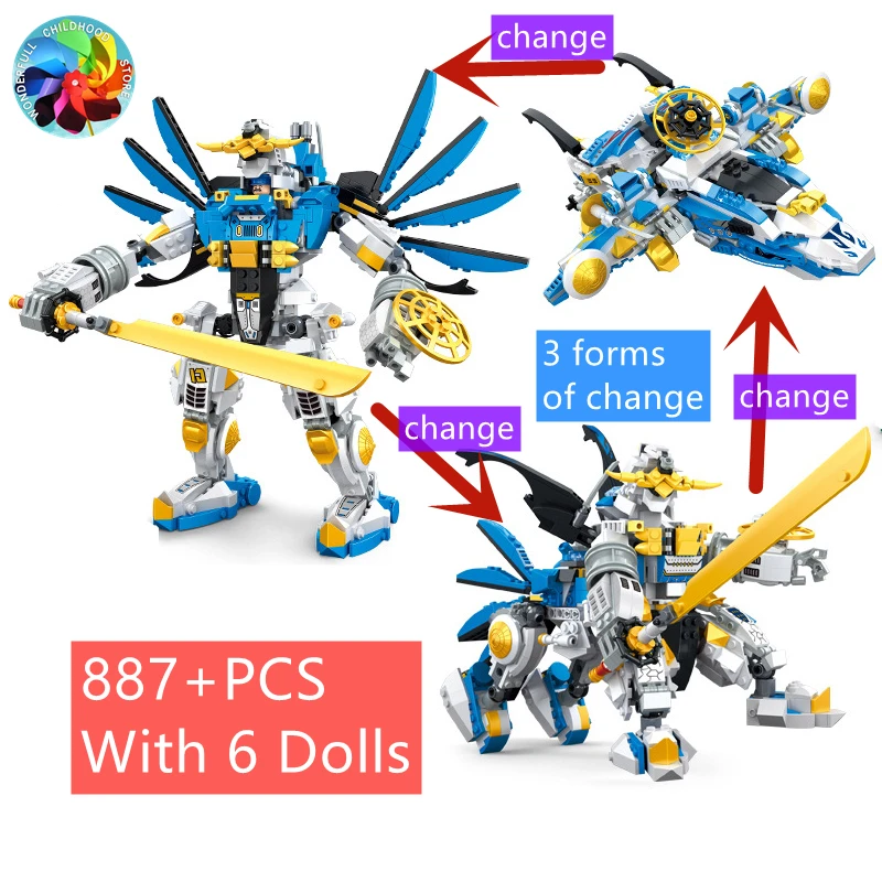 

886 pcs Super transformation robot 3 forms mecha ninja building block fighter Centaur mech brick warrior figures boy toys gift