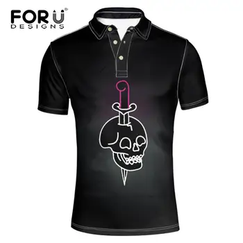 

FORUDESIGNS Men's Polo Alien Space Skull Print Gothic Style Male Short Tops Clothing Black Friday Deals camisa polo masculina