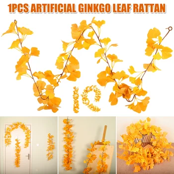 

Artificial Garland Ginkgo Leaf Green Plants Leaves Garland Fake Rattan Artificial Wreath Wall Hanging Home Wedding _WK