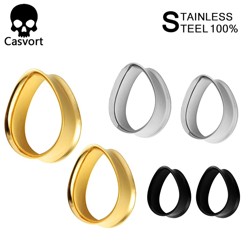 

Casvort 2pcs double flared waterdrop piercing stainless steel piercing gauges body jewelry expander pair selling