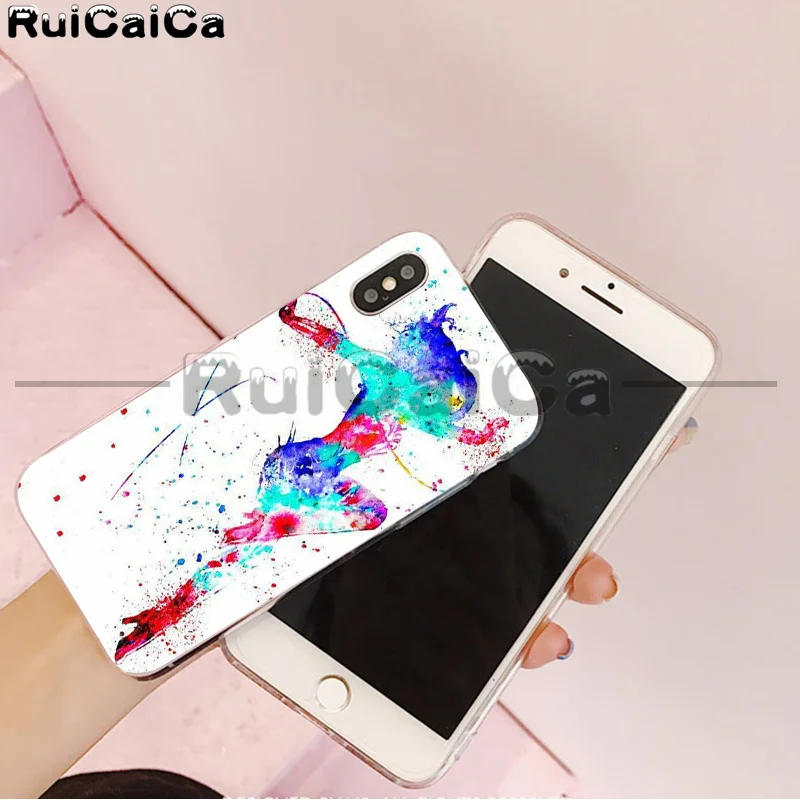 RuiCaiCa Love гимнастический силуэт спортивный мягкий чехол для телефона Apple iPhone 8 7 6 6S Plus X XS MAX 5 5S SE XR чехлы