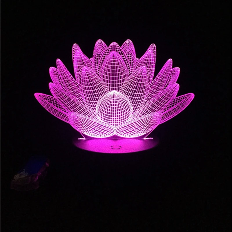 Promotion! Usb Led Lotus Flower Night Light 3D 7Colors Christmas Gifts Mood Lamp Press Kids Bedroom Table/Desk Sleeping Light, P