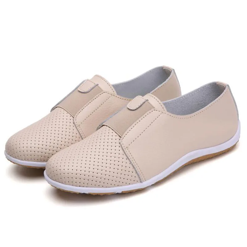 New Arrival Women Flats Casual Women's Shoes Ladies Loafers Slip on Genuine Leather Driving Shoe Breathable Nurse White 42 | Обувь