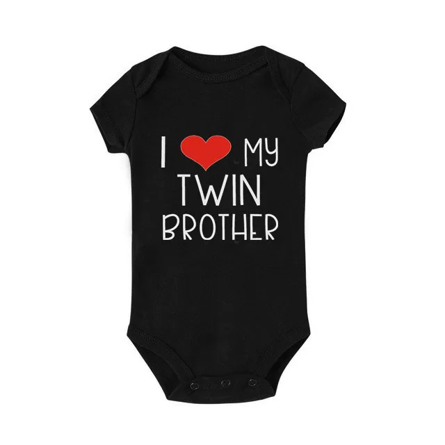 I Love My Twin Brother Letters Print Newborn Baby Bodysuit Short Sleeve Infant Baby Boy Girl Rompers Onesies Baby Twins Clothes 3