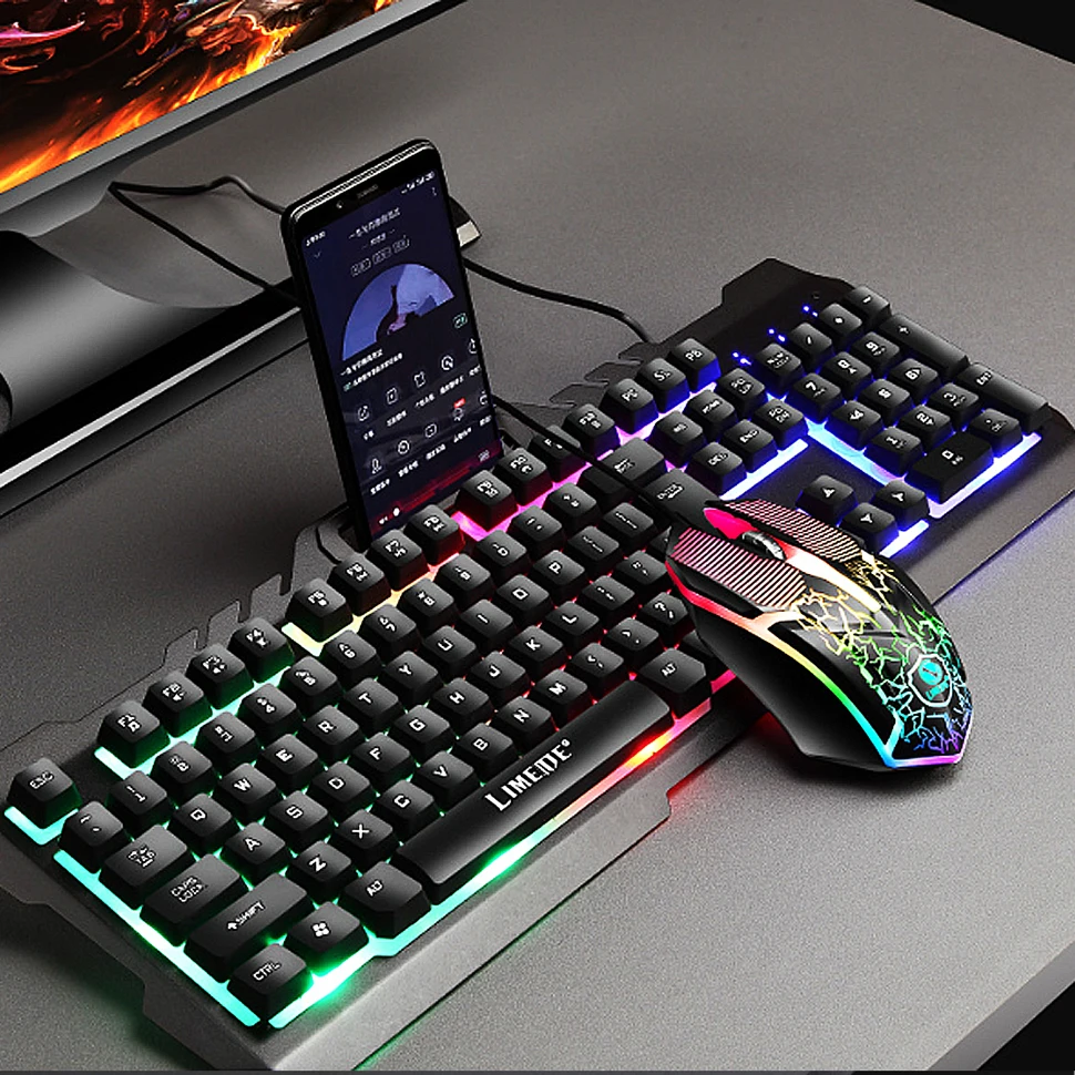Модная игровая Проводная клавиатура и мышь с подсветкой комплект геймера 3200PDI