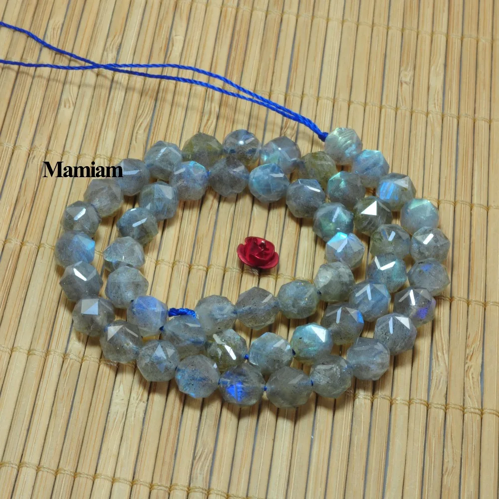 Mamiam Natural A+ Blue Flash Labradorite Diamond Faceted Beads 6mm Round Stone Diy Bracelet Necklace Jewelry Making Design