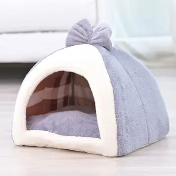 

Bow Tie Decor Pet Round Cuddle Dog Bed Closed Cat Nest Warm Snuggery Burrow Blanket Removable for Dogs and Cats Supplies