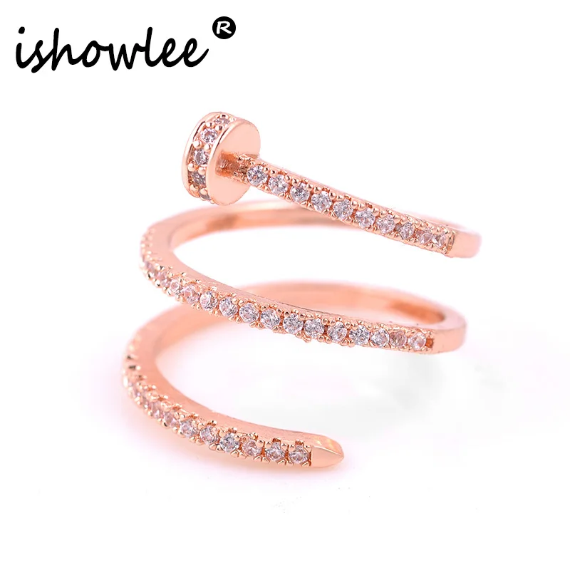 

ISHOWLEE Rose Gold 585 Dainty Simple Nail Rings for Women Pave Setting Cubic Zircon Nail Adjustable Rings Hot Sale Jewelry jaz02