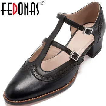 

FEDONAS Classic Design Women Party Working Pumps Spring Summer Metal Decoration Square Heels Pumps Slip On 2020 New Shoes Woman