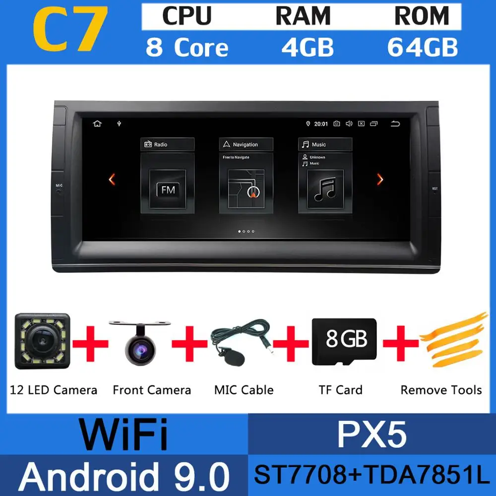 1Din 10.25'' PX6 4G+64G Android 9.0 Car Multimedia Player GPS Navigation Autoradio Radio For BMW E39 E53 X5 Auto CarPlay Stereo - Цвет: PX5