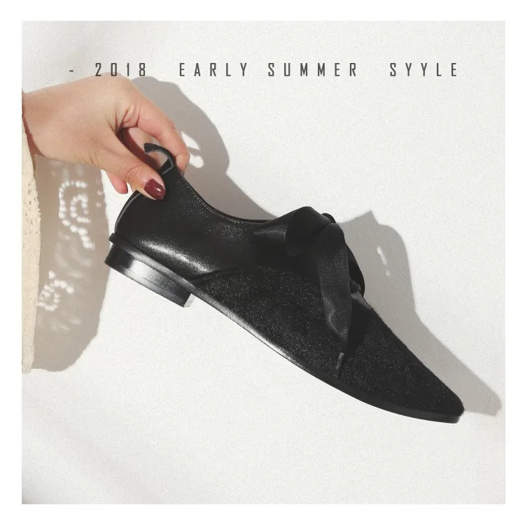 

Genuine Leather Horsehair Casual Shoes WOMEN'S Shoes 2018 Spring New Style England Low Heel Lace-up WOMEN'S Pumps Full-grain Lea