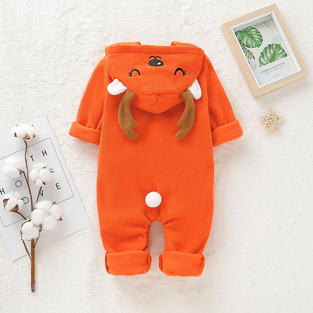 Infant Baby Christmas Cartoon Clothes Newborn Baby Boys Girls 3D Deer Jumpsuit Pajamas Toddler Kids Winter Warm Fashion Clothes