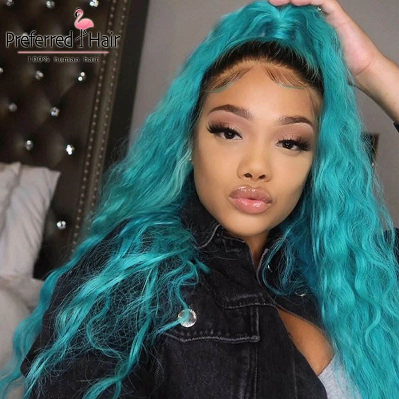 Предпочтительным вьющиеся волосы человека парик зеленый цвет отбеленные узлы