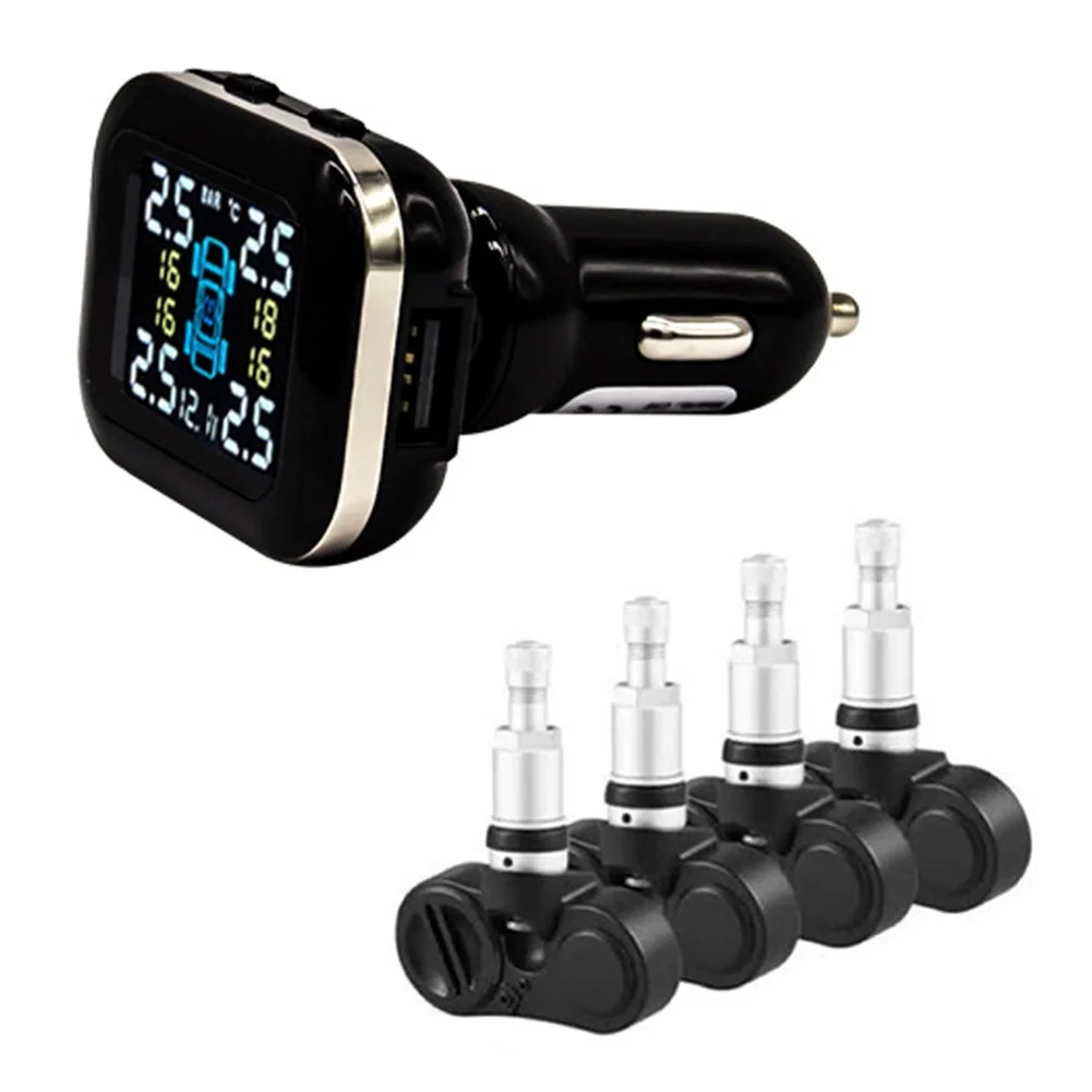 Автомобильное зарядное устройство Usb Smart car TPMS USB lcd цветной дисплей Система контроля давления в шинах с датчиком