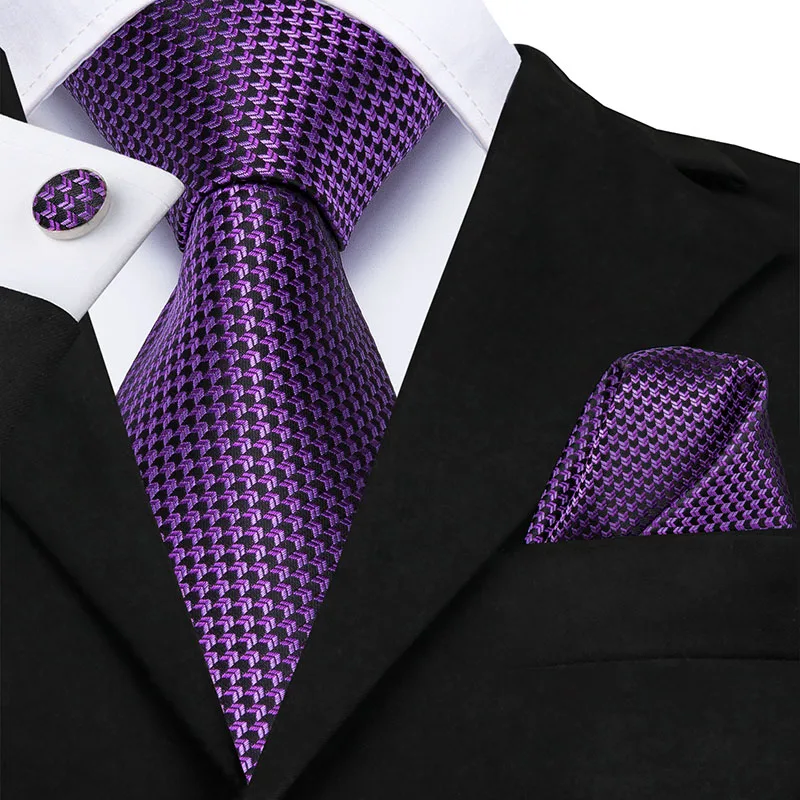 Модный клетчатый фиолетовый Мужской Шелковый галстук дизайнерский для формальных и деловых встреч и торжеств галстук для мужчин классический узор Hanky запонки шелковый галстук - Цвет: C-3198