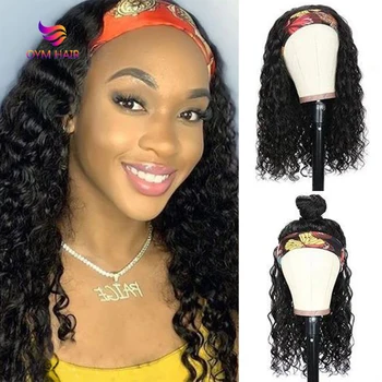

Headband Wigs For Black Women Brazilian Deep Wave Curly Human Hair Wigs Glueless Full Machine Made Wig With Headband