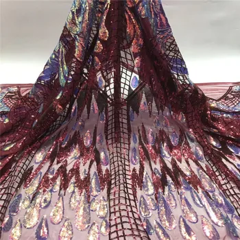 

Latest French Lace Fabric 2019 Wholesale red/gold Cord Lace French glitter Sequins Lace African Lace Fabric for Wedding Party