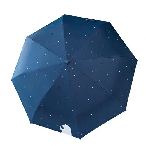 Полностью автоматический складной зонт в три сложения медведь печать черное покрытие Зонты анти не боится ветра и защищает от солнца зонтик - Цвет: Синий