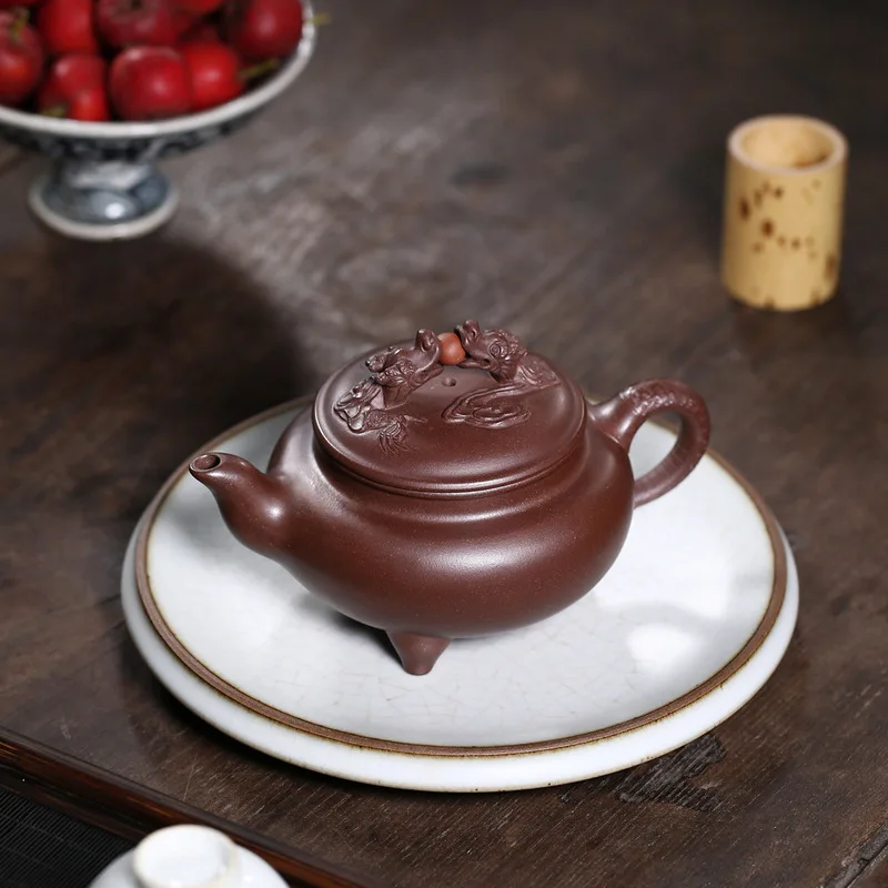 

pot expert full hand double dragon playing pearl pot original mine old purple clay 230cc fine tea pot dragon sculpture