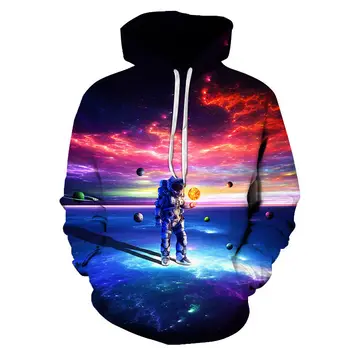 

New 3D space Galaxy galaxy men's hoodie spring and autumn fashion print pocket drawstring hooded sweatshirt Casual pullover