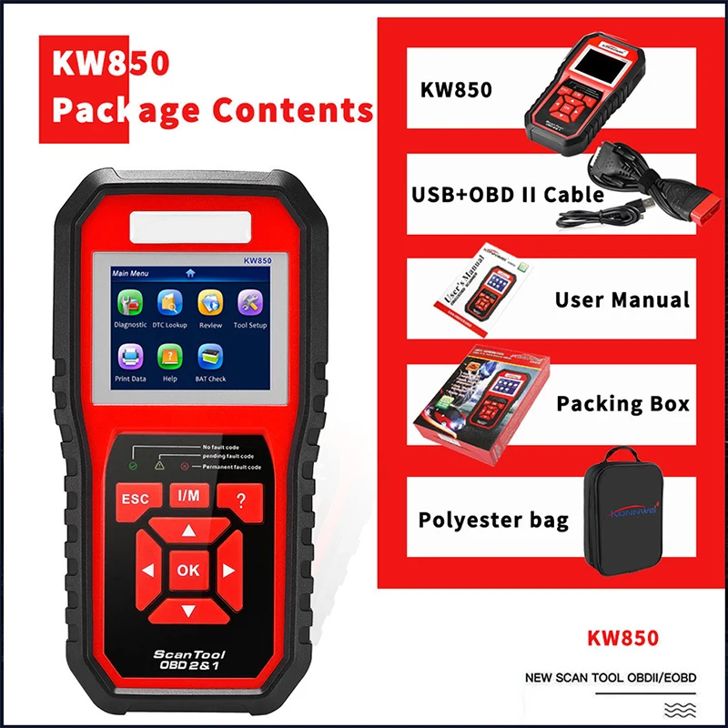 

Vehemo For KONNWEI KW850 OBD2 Engine Car Scanner Code Reader Auto Scanner Universal OBD2 Diagnostics Automotive Scan Tool
