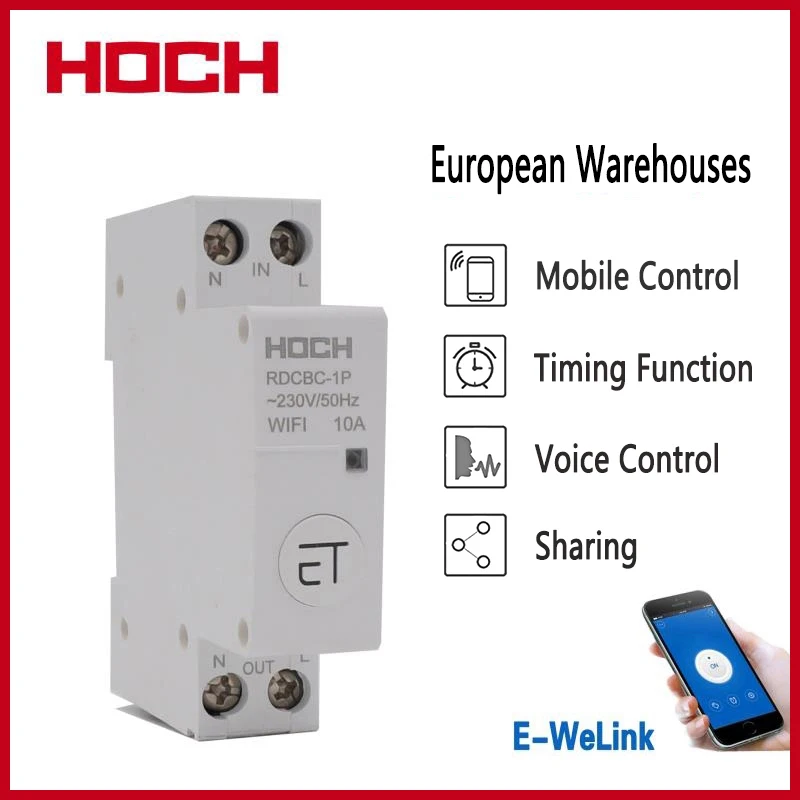 Commutateur /à Distance Intelligent Commutateur de Minuterie de Disjoncteur WIFI Intelligent pour Bo/îte de Distribution 1P AC230V 50Hz 00 IP20 1P 16A