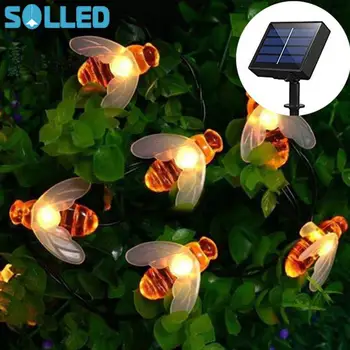 

5-6.5m Solar-powered Light Sensor Bee String Lights with Warm Light Garden Flowerpot Home Party Decoration