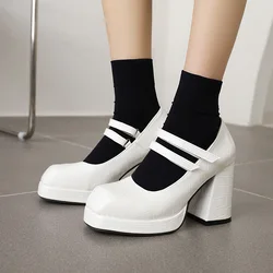 2021 Thick Heel Square Toe Fashion Women's Shoes Stone Pattern Super High Heel Velcro Fashion Platform Women's Shoes