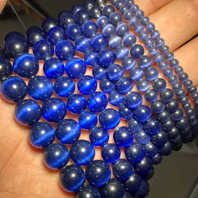 JHNBY Mixed Colors Cat's Eye opal Natural Stone 4/6/8/10/12MM Spacer glass Loose beads for Jewelry making DIY bracelets Findings INK blue