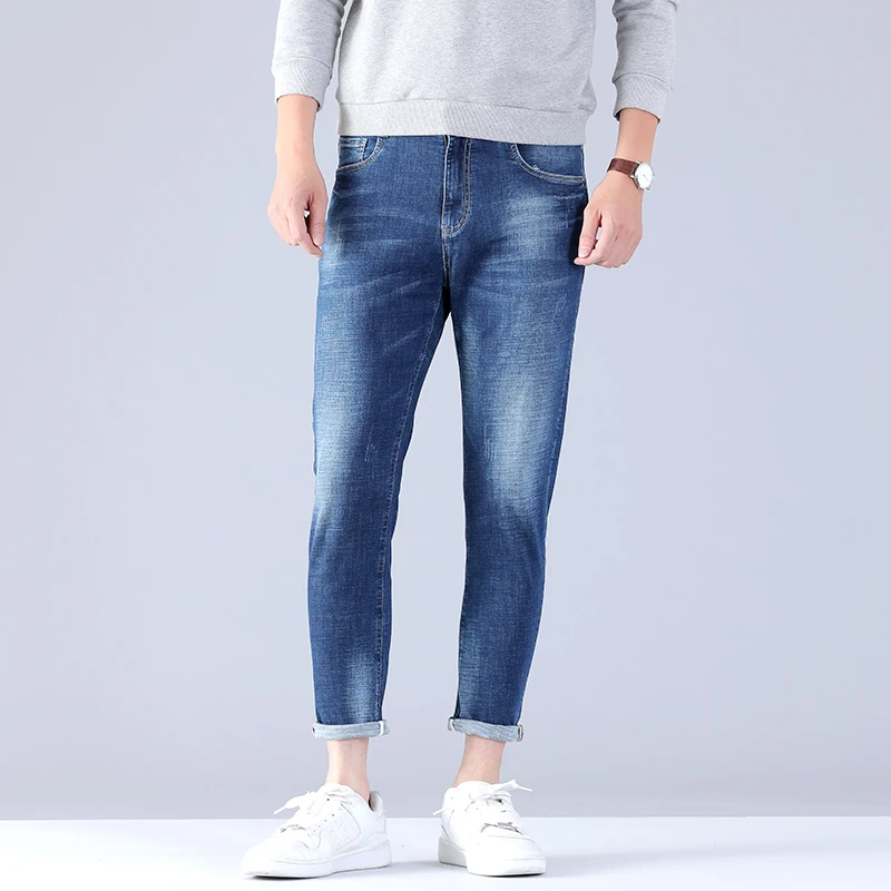 Стрейч мужские деловые Брюки классические мужские джинсы высокого качества Плюс Размер Мешковатые прямые мужские джинсовые штаны хлопок синие мужские байкерские джинсы - Цвет: Синий