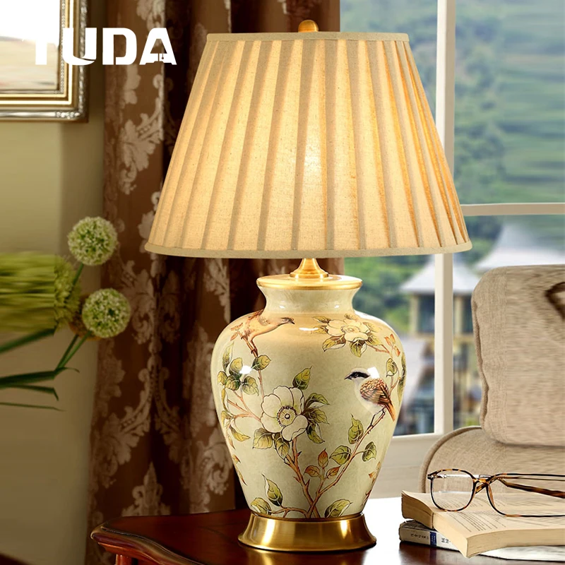 TUDA American Ceramic Table Lamp for Bedroom Bedside Living Room Wedding Home Decoration Desk Night Lighting | Лампы и освещение