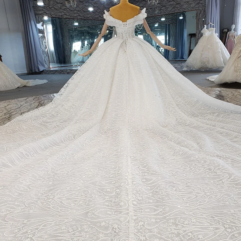 HTL2231 expensive lace new ball gown wedding dress off shoulder beaded plus size wedding dress plus size robe de mariée boho 2