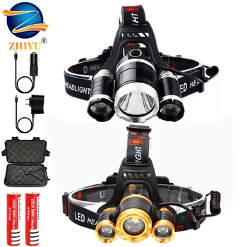 

Rechargeable Zoom Led Headlight Headlamp 3LED T6 Head Lamp Flashlight Torch Head Light 18650 Battery Best for Camping, Fishing