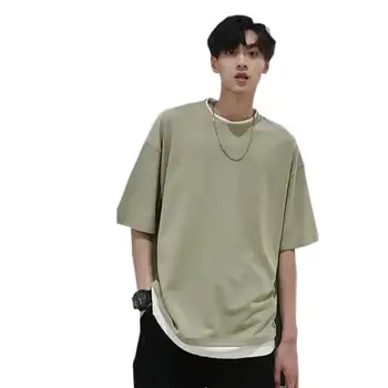 

T-shirt summer top new men's Solid Color Men Short Sleeve Round Neck Loose Patchwork Blouse T-shirt Tee Top beach T-shirt 2020