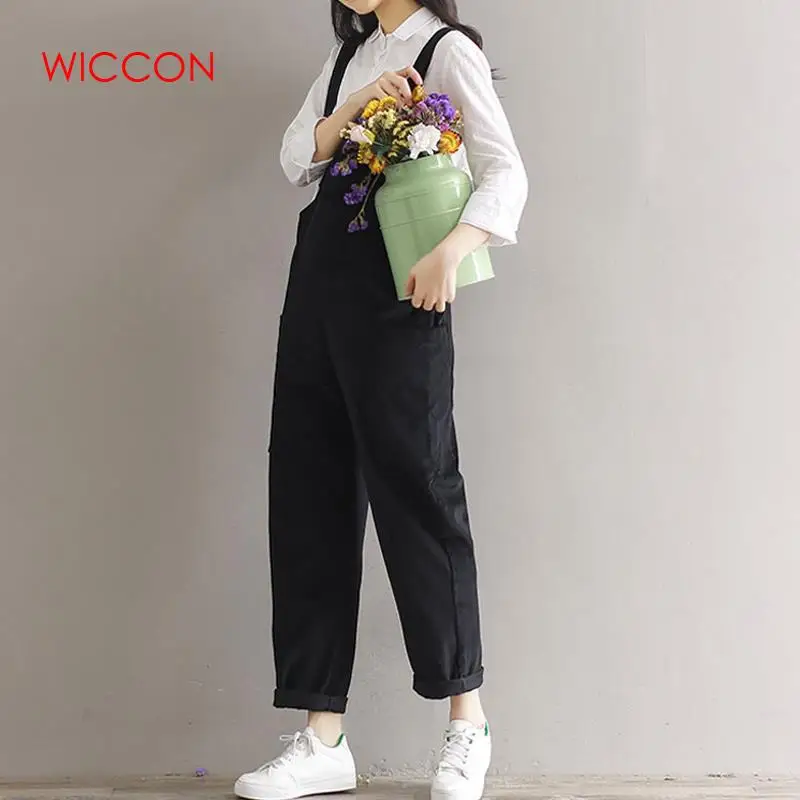 WICCON Corduroy Womens Jumpsuits Casual Vintage Sleeveless Bodysuit Women Loose Full Length Solid Overalls Strapless Paysuits
