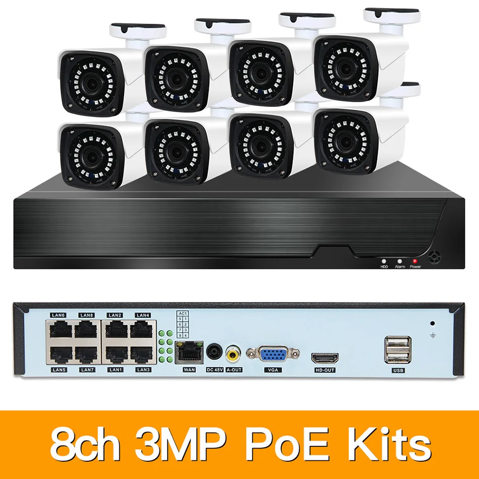 8ch 3MP POE комплекты H.265 система видеонаблюдения PoE NVR наружная металлическая Водонепроницаемая ip-камера сигнализация видеонаблюдения Видео P2P P6Spro