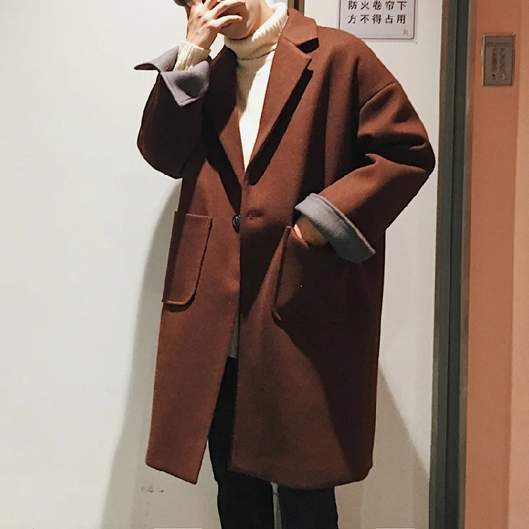 Autumn Men Thick Warm Blend Coat Wine Red Woolen Overcoat Oversize Winter Loose Windbreaker Jacket Male Long Wool Coat Top Coat Autumn Men Thick Warm Blend Coat Wine Red Woolen Overcoat Oversize Winter Loose Windbreaker Jacket Male Long Wool Coat Top Coat