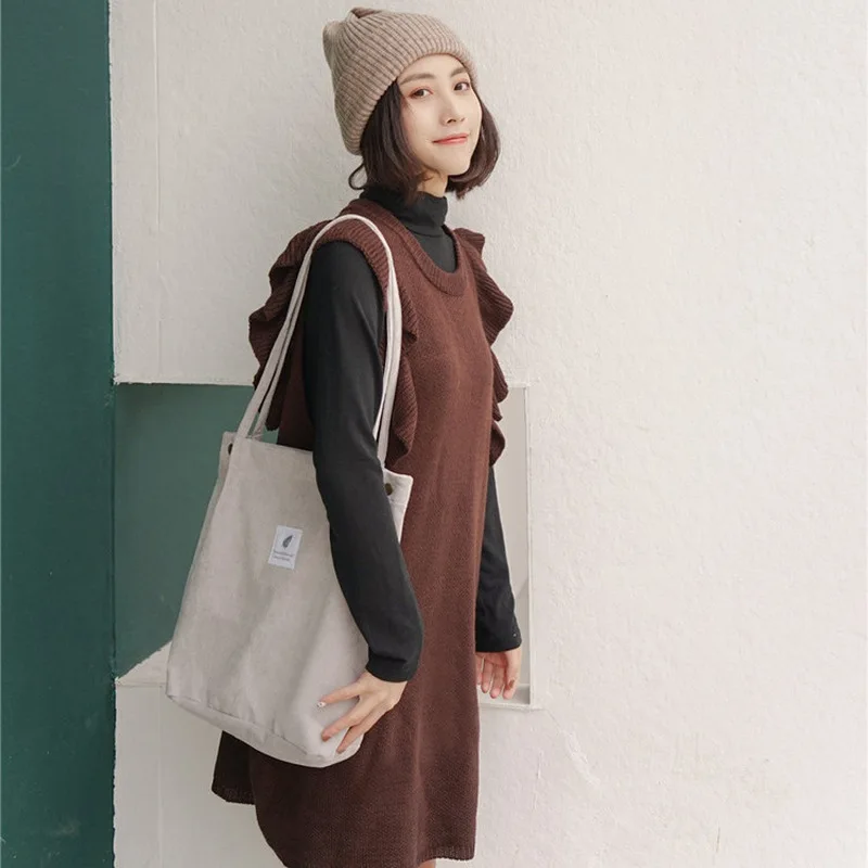  Women Corduroy Shopping Bag Female Canvas Cloth Shoulder Bag Environmental Storage Handbag Reusable - 33005231982