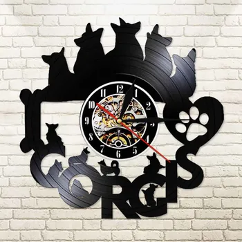 

Corgi Dog 3D Quartz Wall Clock Welsh Corgi Portrait Black Hanging Watch Pet Shop Morden Design Vinyl Record Night Light Lamp