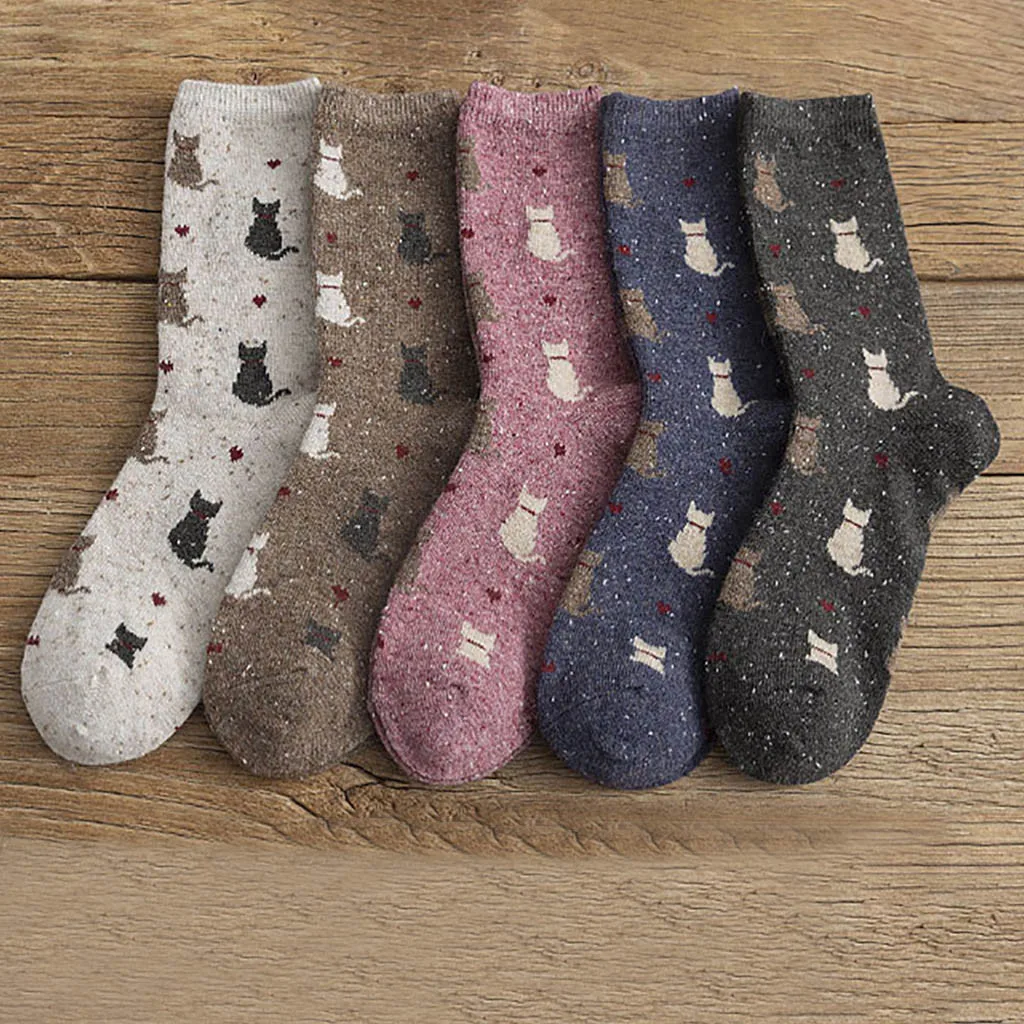 

Socks Women Winter Fashion Lovely Little Cat Cartoon Print Cotton Middle Tube Funny Socks Comfortable Soxs носки с надписями