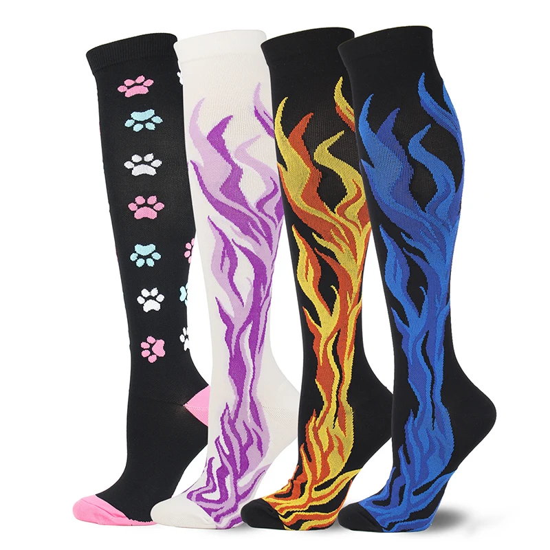 

2020 New Cycling Compression Stockings Unisex Sport Leg Pressure Nylon Running Travel Sock Long Health Compress Socks Animals