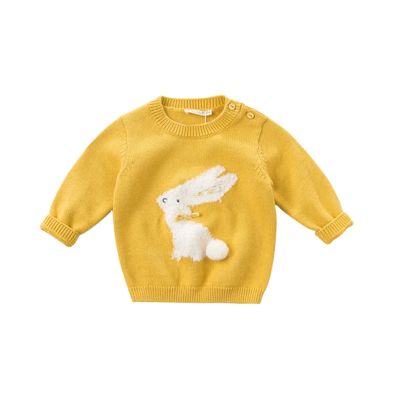 DBJ11497 dave bella/осенний милый вязаный свитер с рисунком кролика для маленьких девочек детский Модный пуловер шикарные топы для малышей - Цвет: yellow