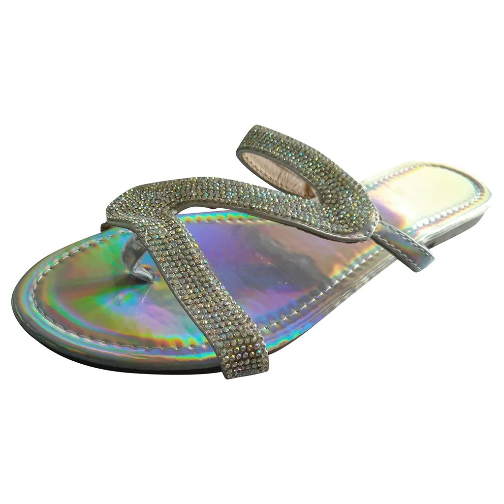 

Women's Sandals Flat Crystal Slippers shoes woman Casual Beach Sliders Outdoor Crystal Roman Shoes Large Size summer Slides #F