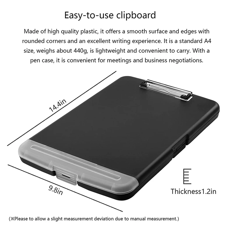 Black Clipboards a4 Clip File A4 Binder Storage Nursing Clipboard Plastic Side Opening Box Waterproof PVC Flip Material Document Writing Drawing Pad Clip Organizer File Board Note Office Conference 
