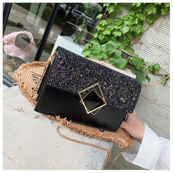 

ladies Messenger square PU bag chain ladies shoulder bag sequins handbag 2019 new fashion