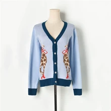 Дизайнерские Подиумные женские кардиганы осень Жираф мультфильм жаккард свитер пальто с v-образным вырезом Кардиган вязаный свободный пальто Верхняя одежда