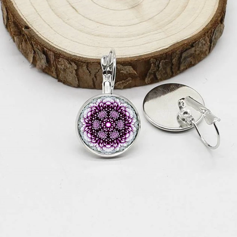 

New Flower of Life Om Yoga Chakra Mandala Fashion Glass Dome Earrings Sacred Geometry Female Jewelry