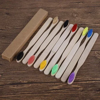 

10Pcs Eco-Friendly Biodegradable Toothbrush Bamboo Soft Fibre Toothbrush Teeth Brush Rainbow Solid Bamboo Handle Toothbrush