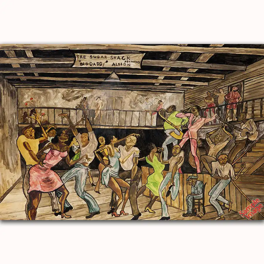 Mq3217 Ernie Barnes Watercolor Of The Sugar Shack Street Artist
