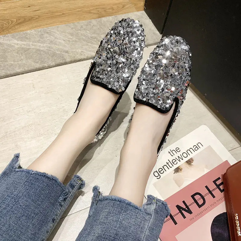 Glitter Flat Shoes Women, Sequin Shoes Flat Loafers